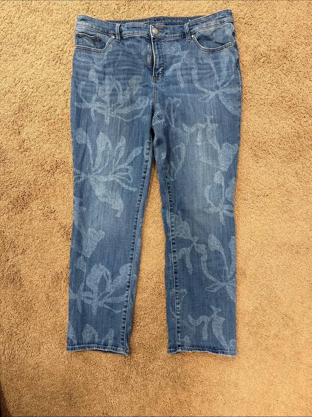 Chico's So Slimming Girlfriend Blue Floral Jeans - Size 3 - Picture 1 of 6
